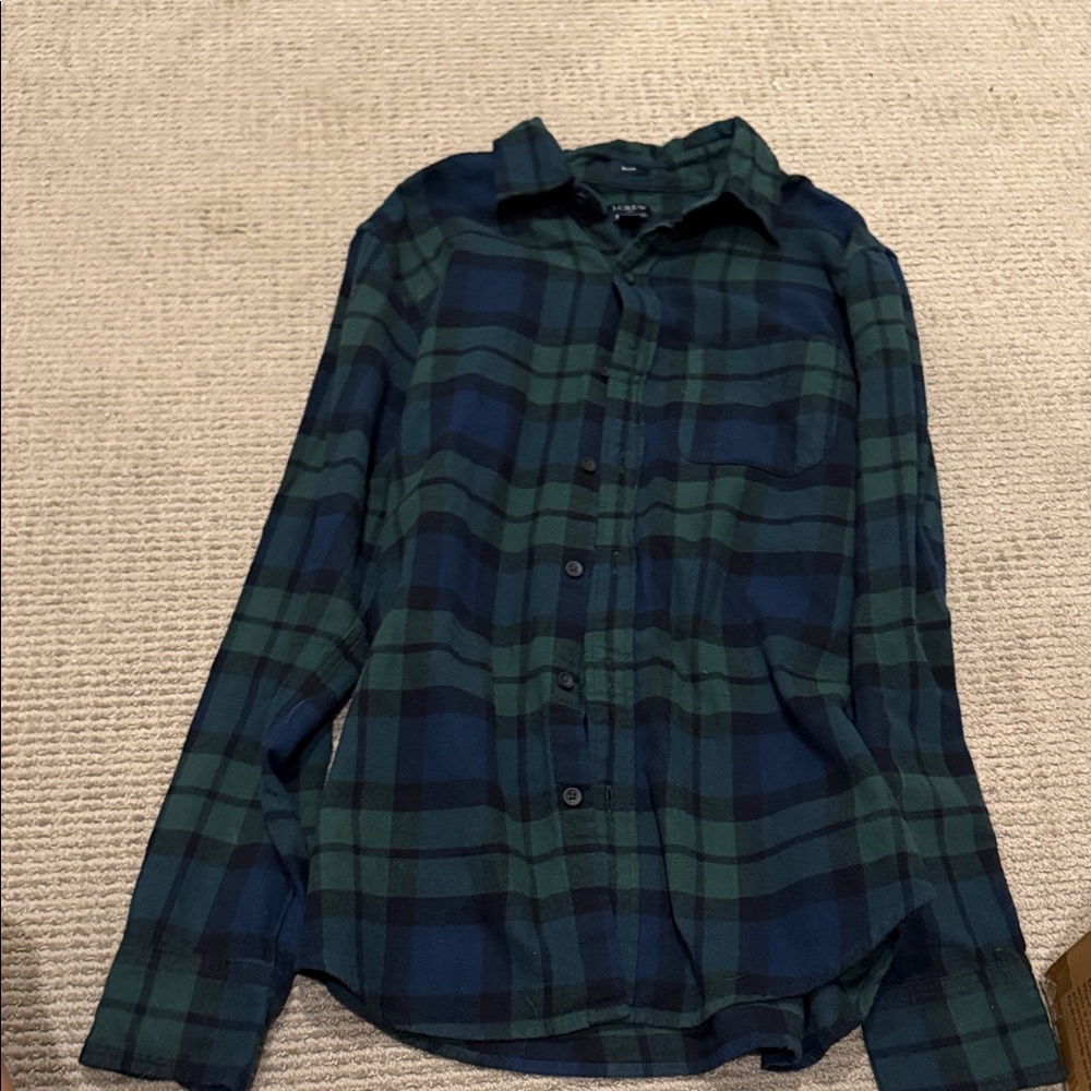 J. Crew Green and Blue Casual Button Down Shirt
